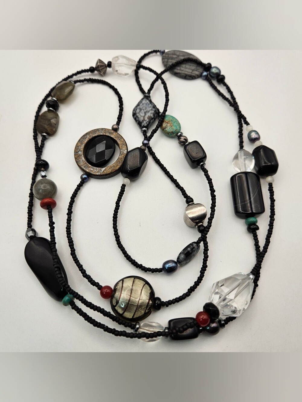 Multi Gemstone Long Station Necklace 28"